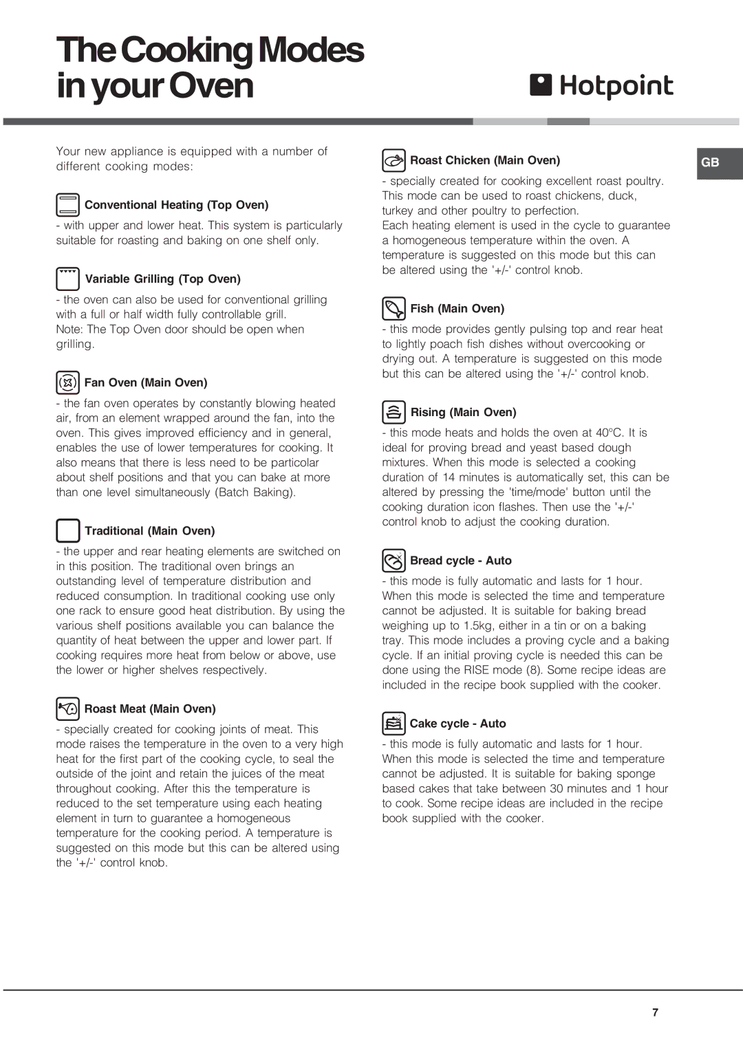 Hotpoint UQ891 manual TheCookingModes inyourOven 