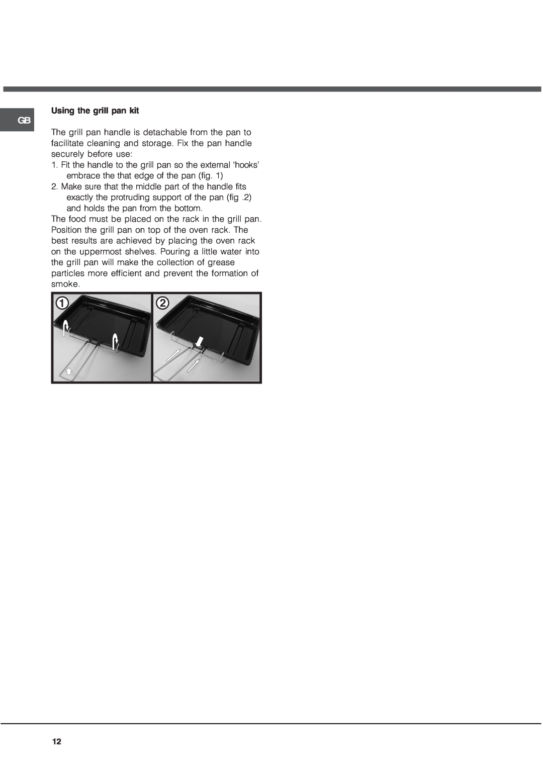 Hotpoint UQ89I1, UE89X manual Using the grill pan kit 