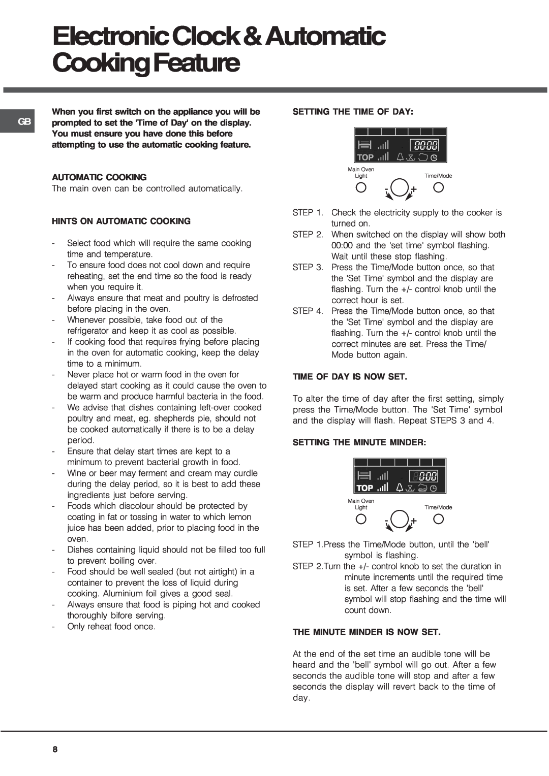 Hotpoint UQ89I1, UE89X manual ElectronicClock&Automatic CookingFeature 