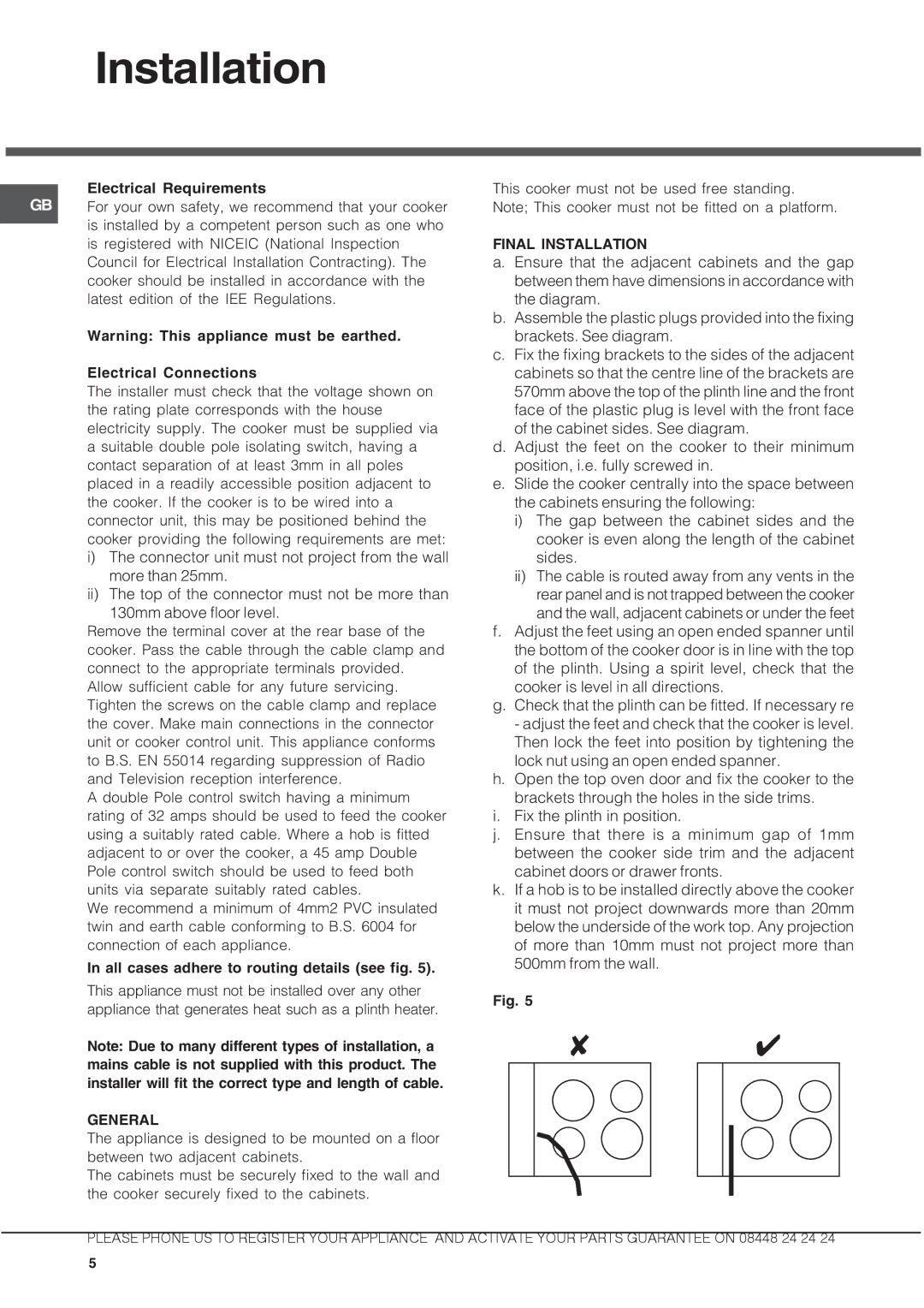 Hotpoint ux892cx manual General, Final Installation 