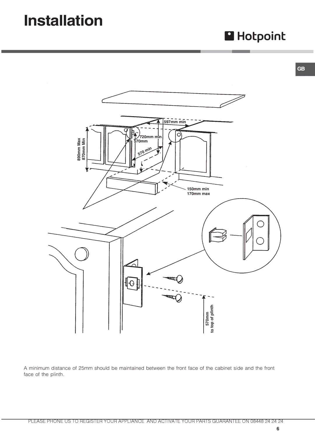 Hotpoint ux892cx manual Installation 