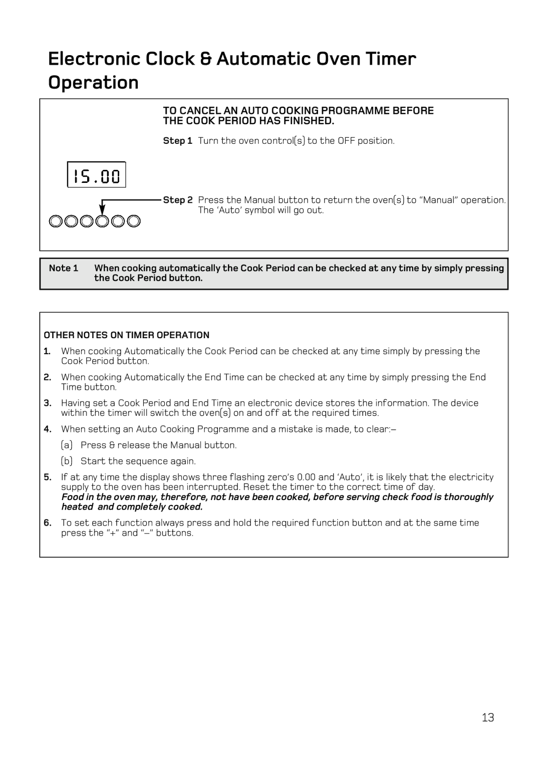 Hotpoint UY46 Mk2 manual Other Notes on Timer Operation 