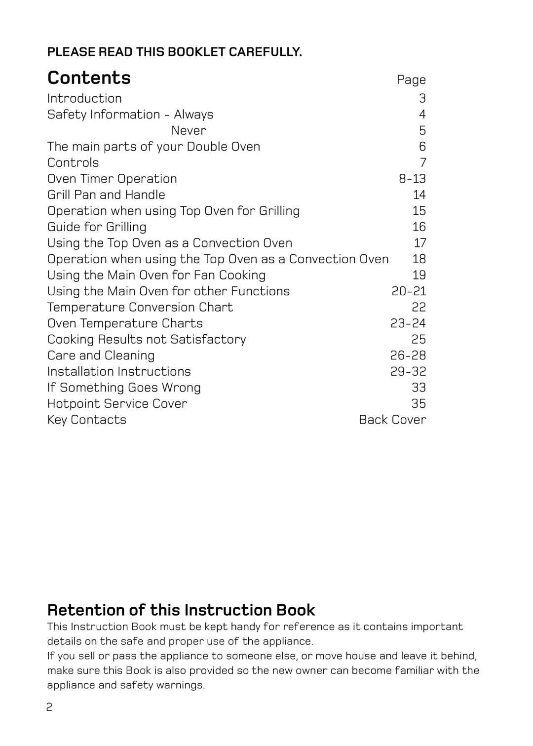 Hotpoint UY46 Mk2 manual Contents 