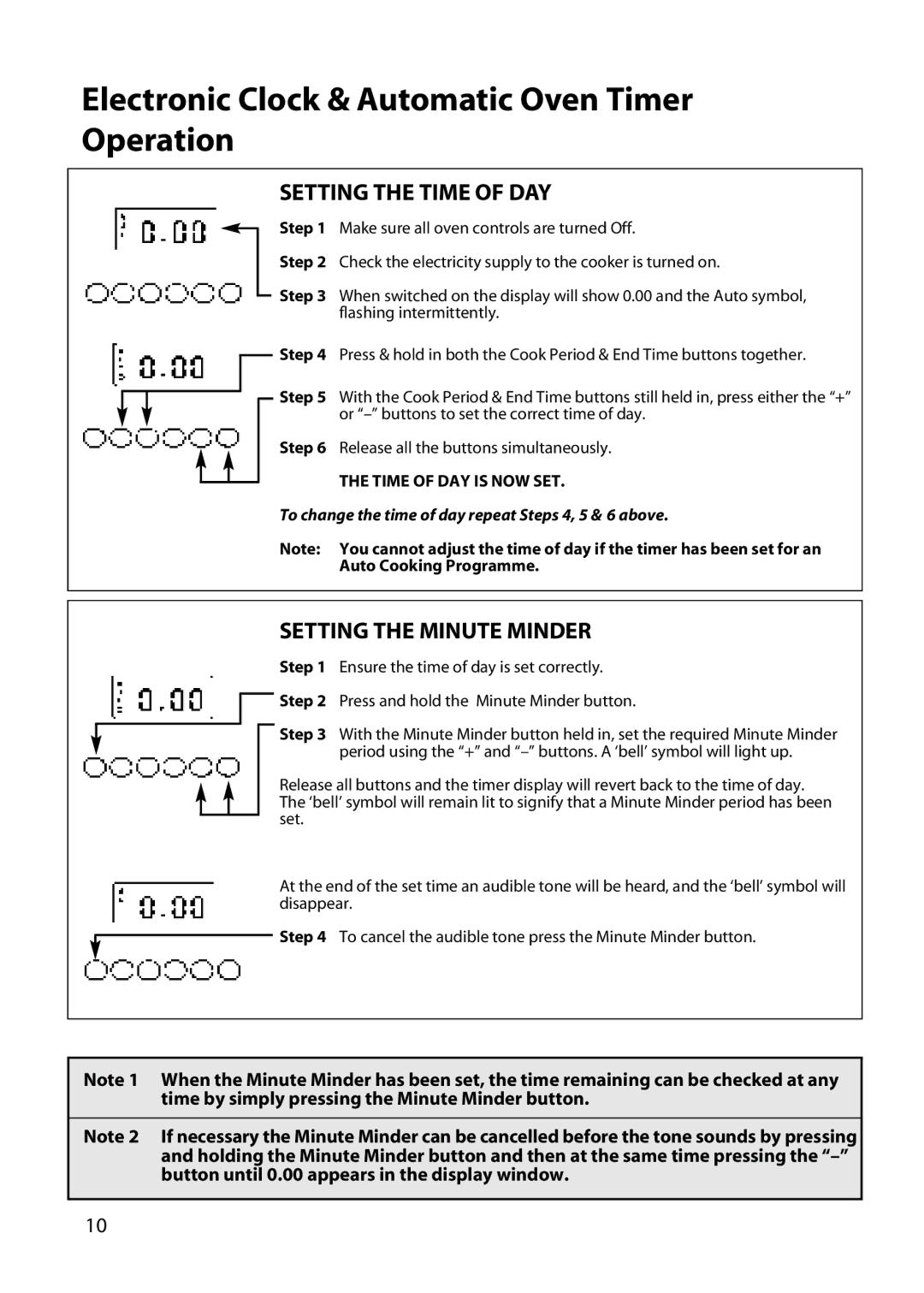 Hotpoint UY46 manual Electronic Clock & Automatic Oven Timer Operation, Setting the Time of DAY, Setting the Minute Minder 