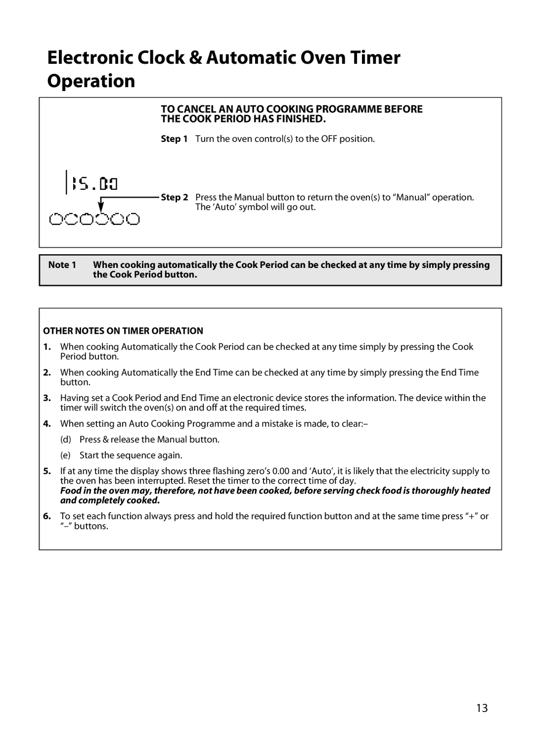 Hotpoint UY46 manual Other Notes on Timer Operation 