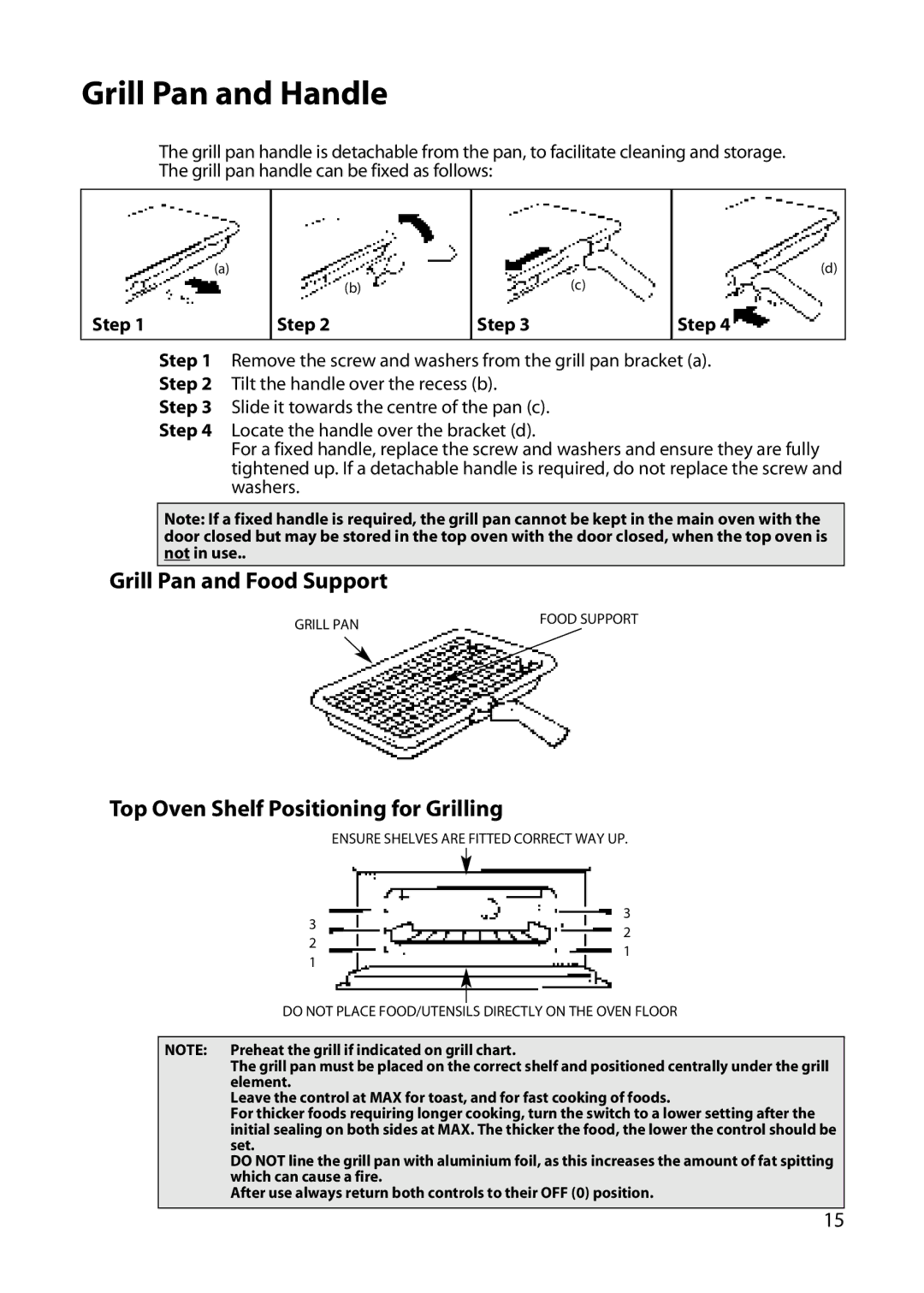 Hotpoint UY46 manual Grill Pan and Handle, Step 