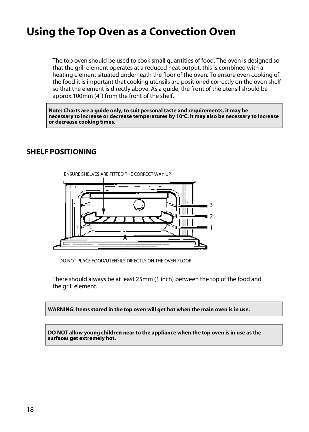 Hotpoint UY46 manual Using the Top Oven as a Convection Oven, Shelf Positioning 