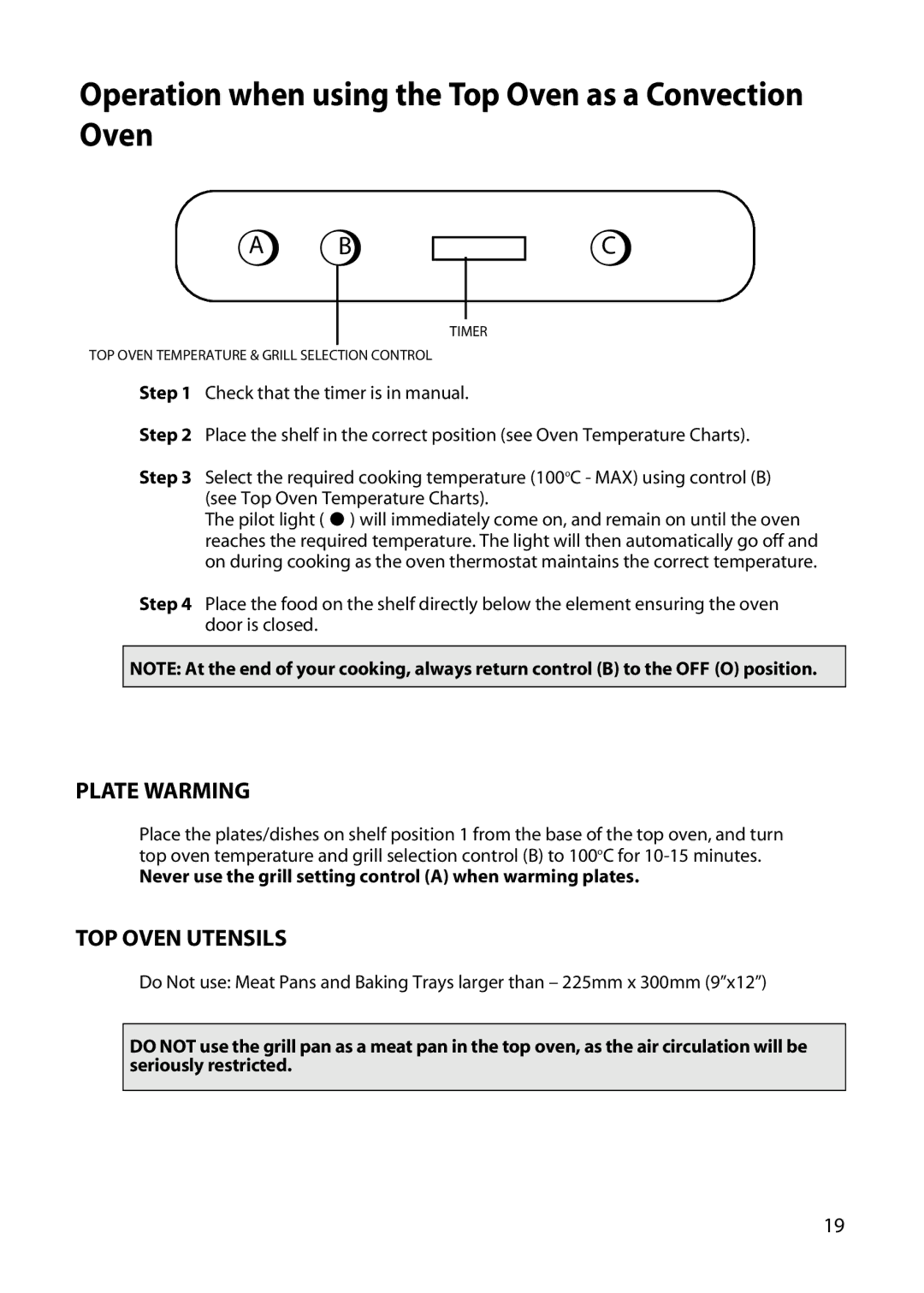 Hotpoint UY46 manual Operation when using the Top Oven as a Convection Oven, Plate Warming, TOP Oven Utensils 