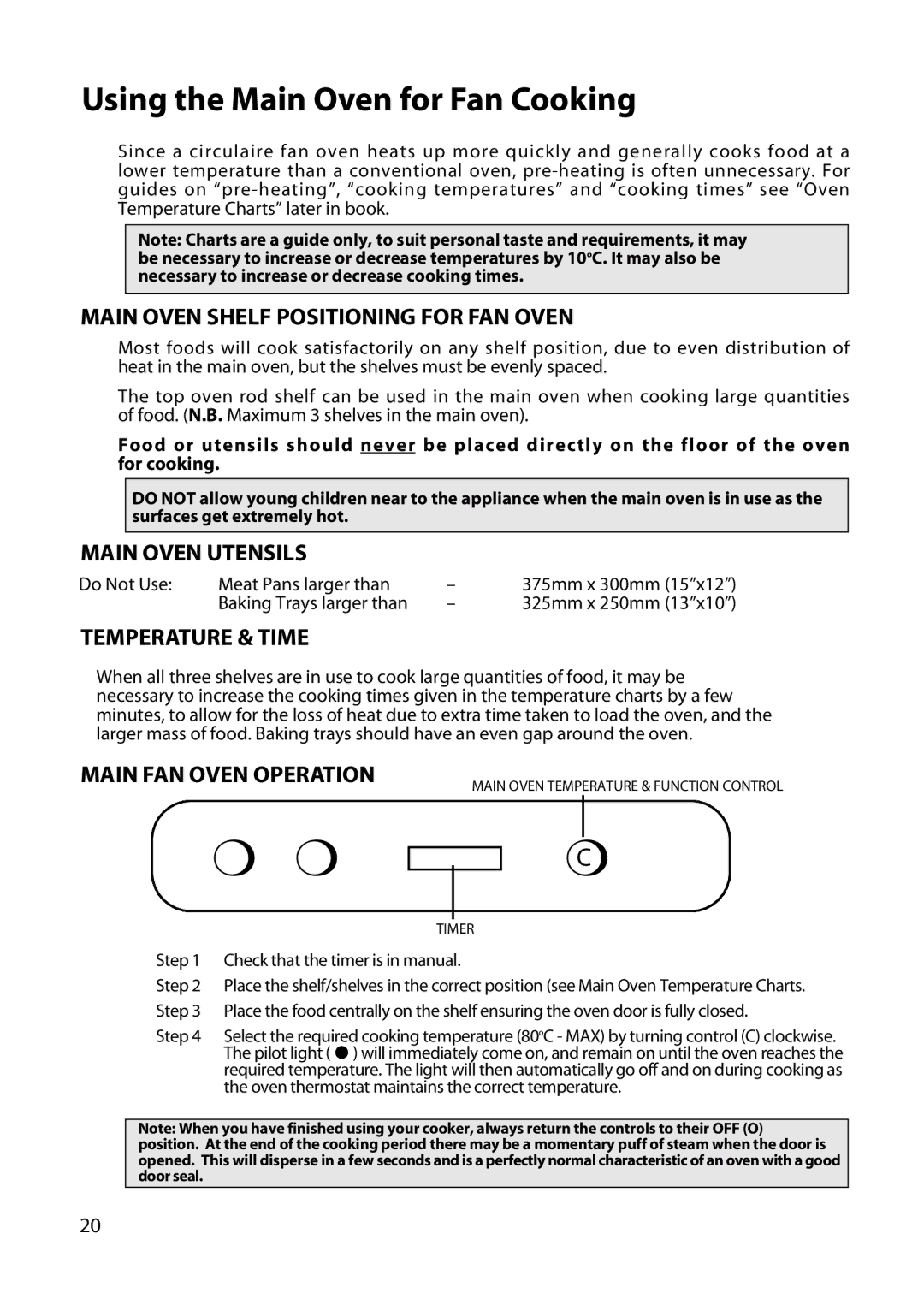 Hotpoint UY46 manual Using the Main Oven for Fan Cooking, Main Oven Shelf Positioning for FAN Oven, Main Oven Utensils 