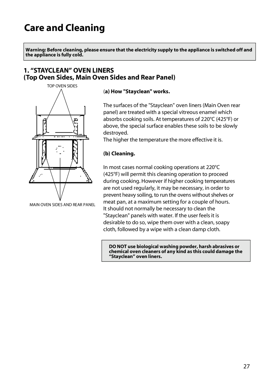 Hotpoint UY46 manual Care and Cleaning, Stayclean Oven Liners, How Stayclean works 