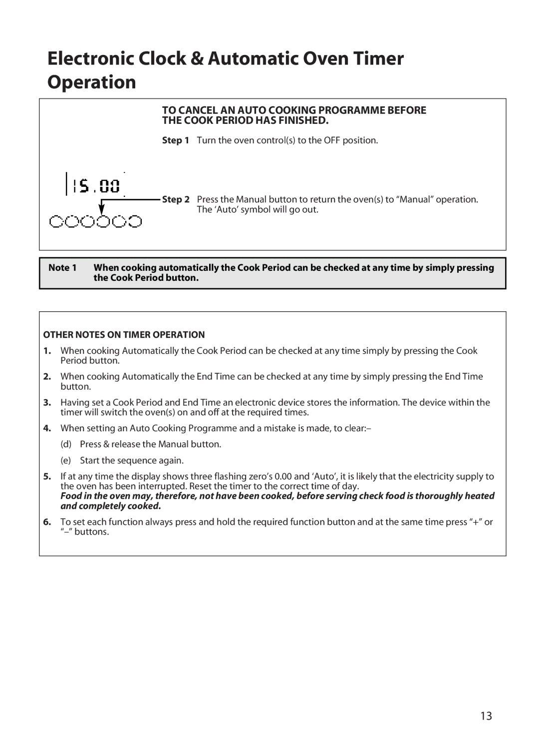 Hotpoint UY46 manual Other Notes on Timer Operation 