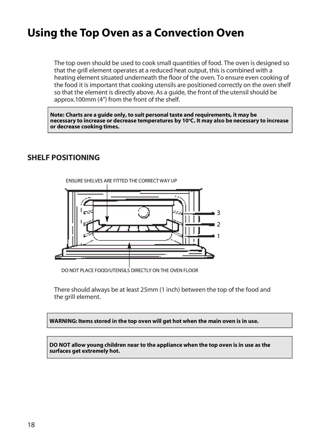 Hotpoint UY46 manual Using the Top Oven as a Convection Oven, Shelf Positioning 