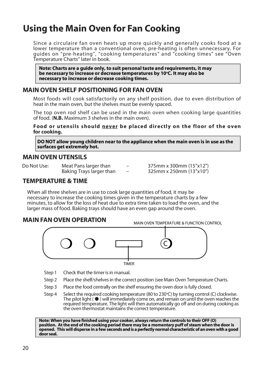 Hotpoint UY46 manual Using the Main Oven for Fan Cooking, Main Oven Shelf Positioning for FAN Oven, Main Oven Utensils 