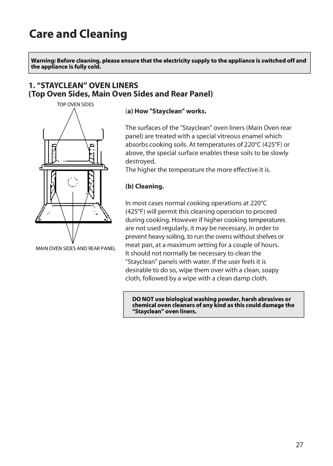 Hotpoint UY46 manual Care and Cleaning, Stayclean Oven Liners, How Stayclean works 