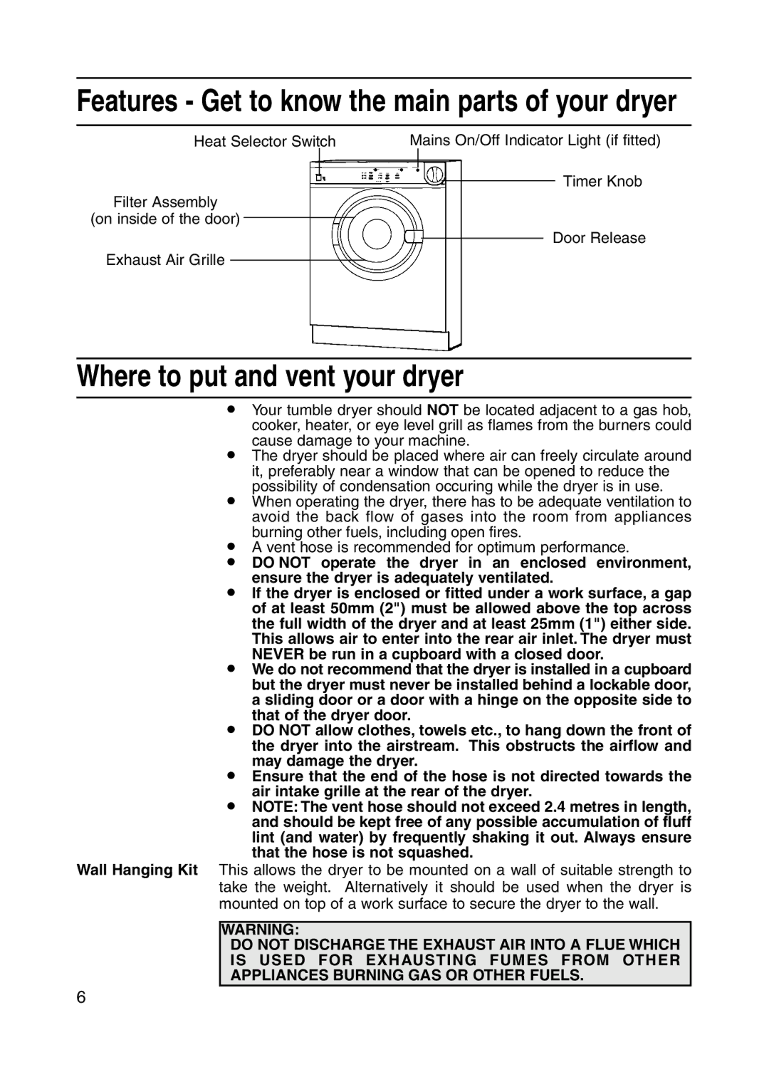 Hotpoint V3D01, 3kg Tumble Dryer manual Where to put and vent your dryer 