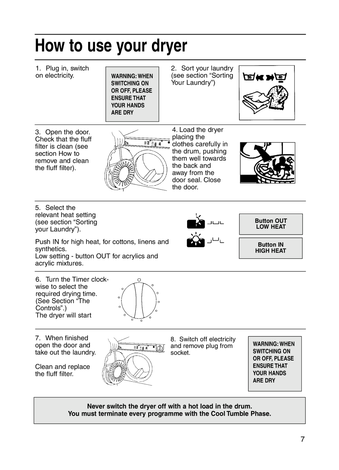 Hotpoint 3kg Tumble Dryer, V3D01 manual How to use your dryer 