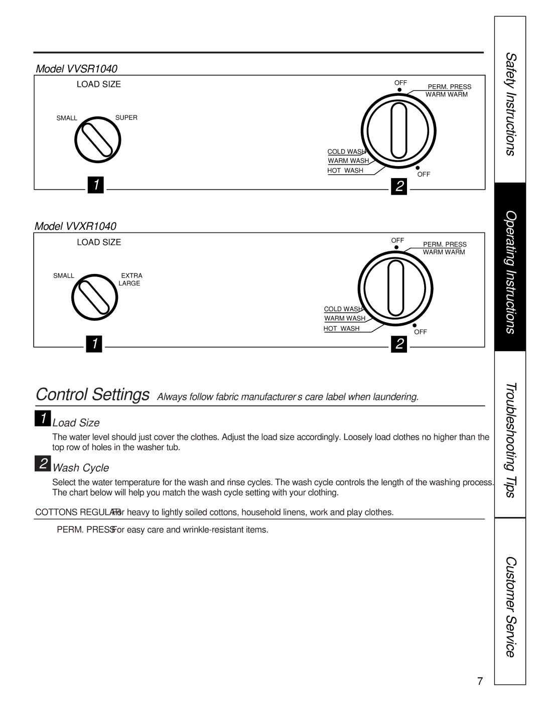 Hotpoint VVSR1040, VBXR1070, VBXR1060, VBSR2060, VBSR2080, VBSR1070, VWSR3110, VVXR1040, VJSR2070, VBXR2070 Instructions 