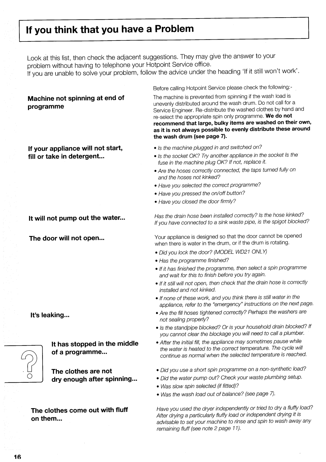 Hotpoint WD21 manual 