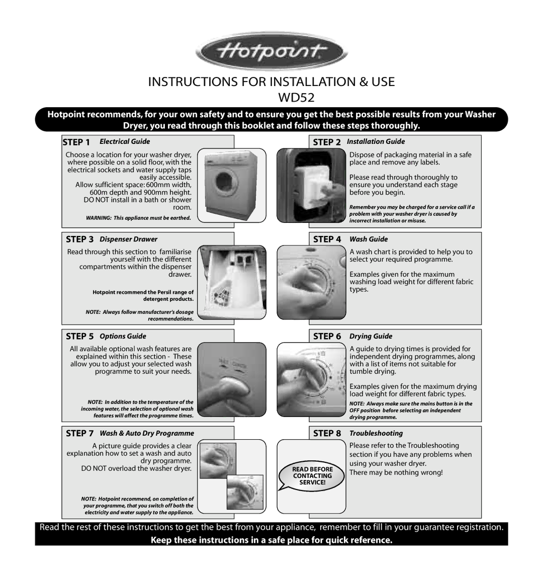 Hotpoint WD52 manual Step 