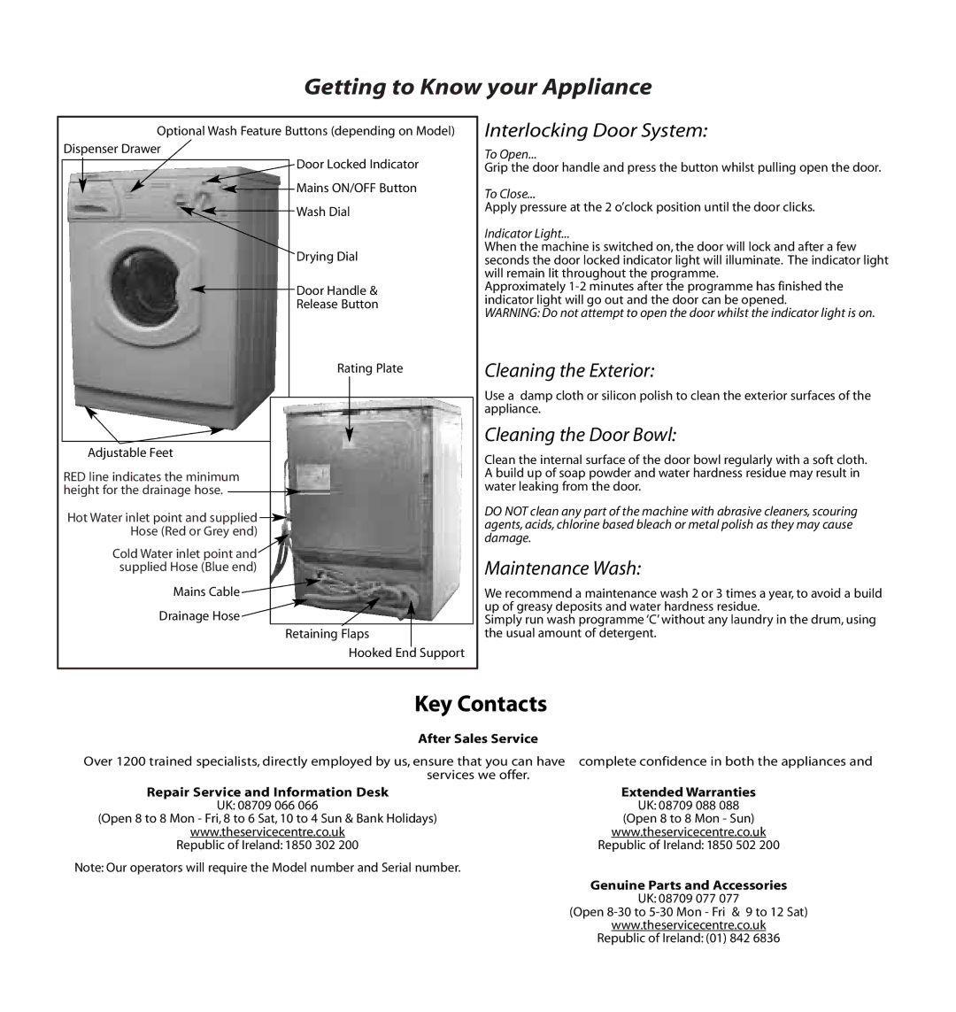 Hotpoint WD63 Getting to Know your Appliance, Interlocking Door System, Cleaning the Exterior, Cleaning the Door Bowl 