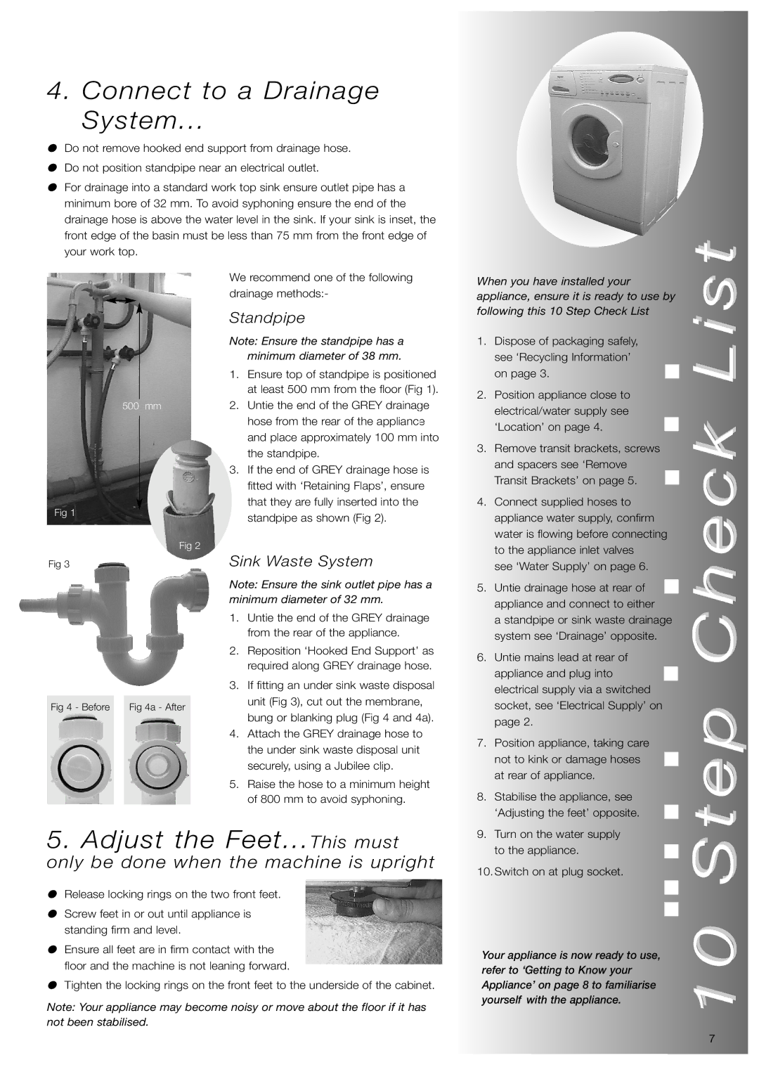 Hotpoint WD71 instruction manual Standpipe, Sink Waste System 