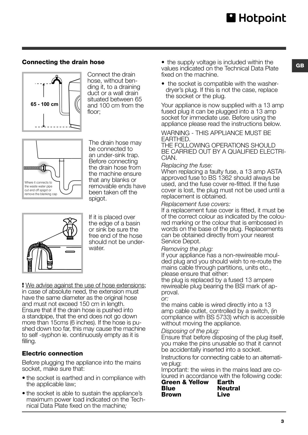 Hotpoint WDAL 9640 manual Replacing the fuse 