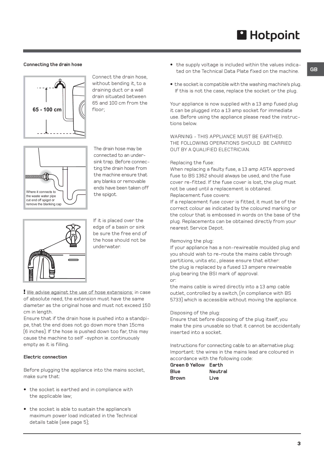 Hotpoint WDD 960 P/G/A/K instruction manual 65 100 cm, Earth, Blue, Brown Live 