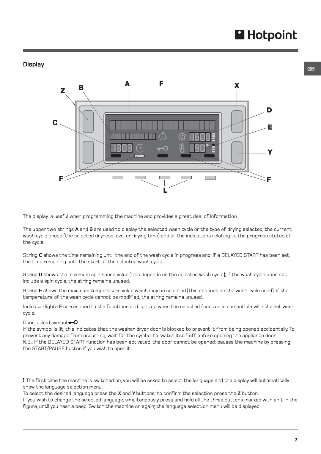 Hotpoint WDD 960 P/G/A/K instruction manual Display 