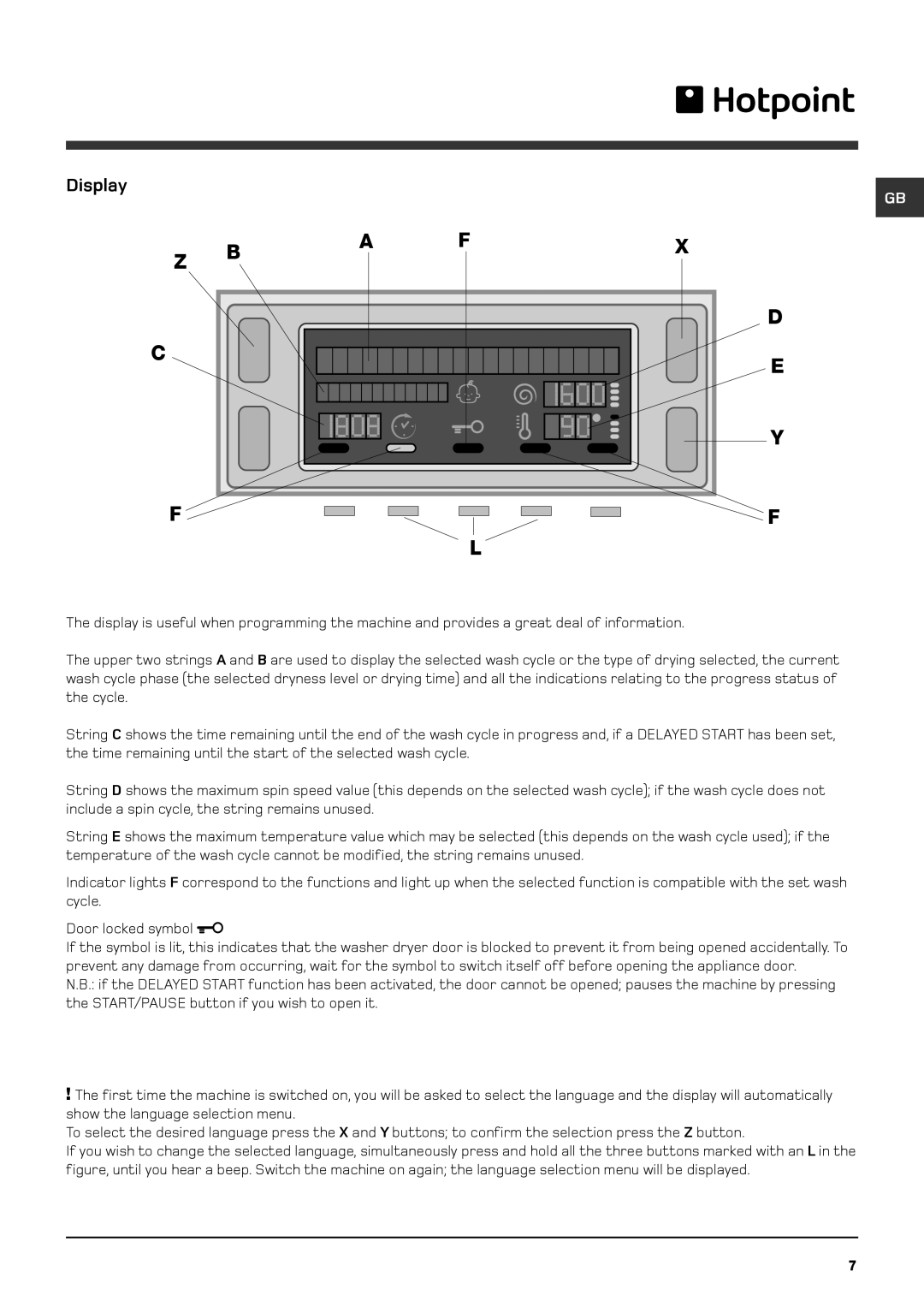 Hotpoint WDD 960 P/G/A/K instruction manual Display 