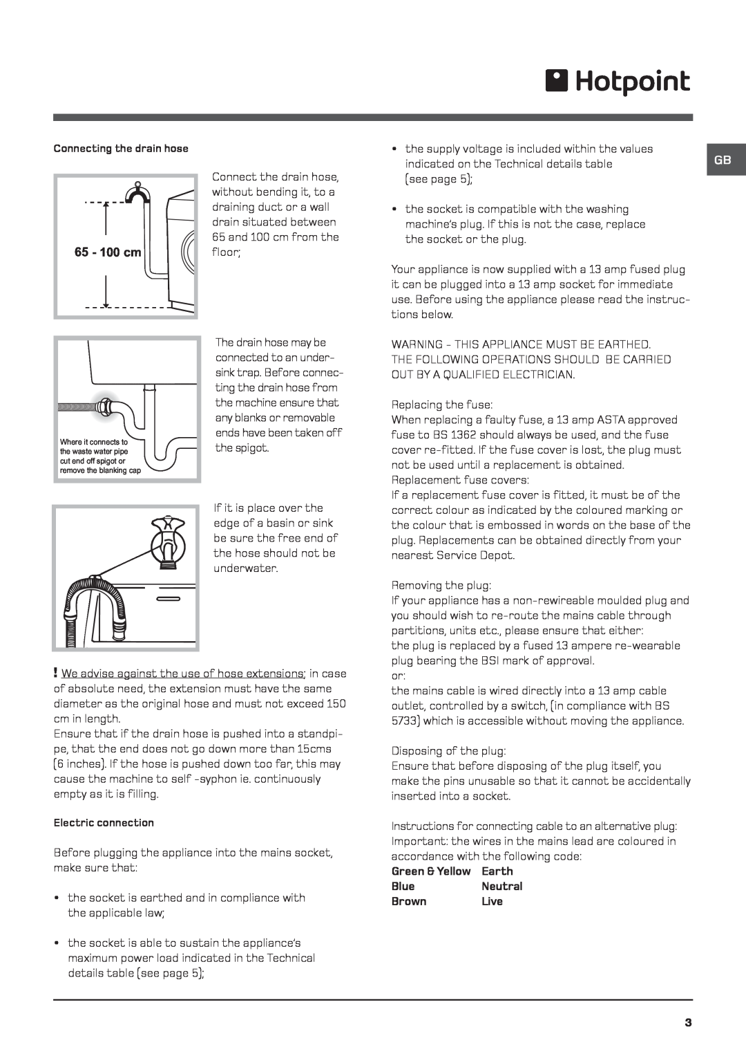 Hotpoint WDD instruction manual 65 - 100 cm, Earth, Blue, Brown, Live 