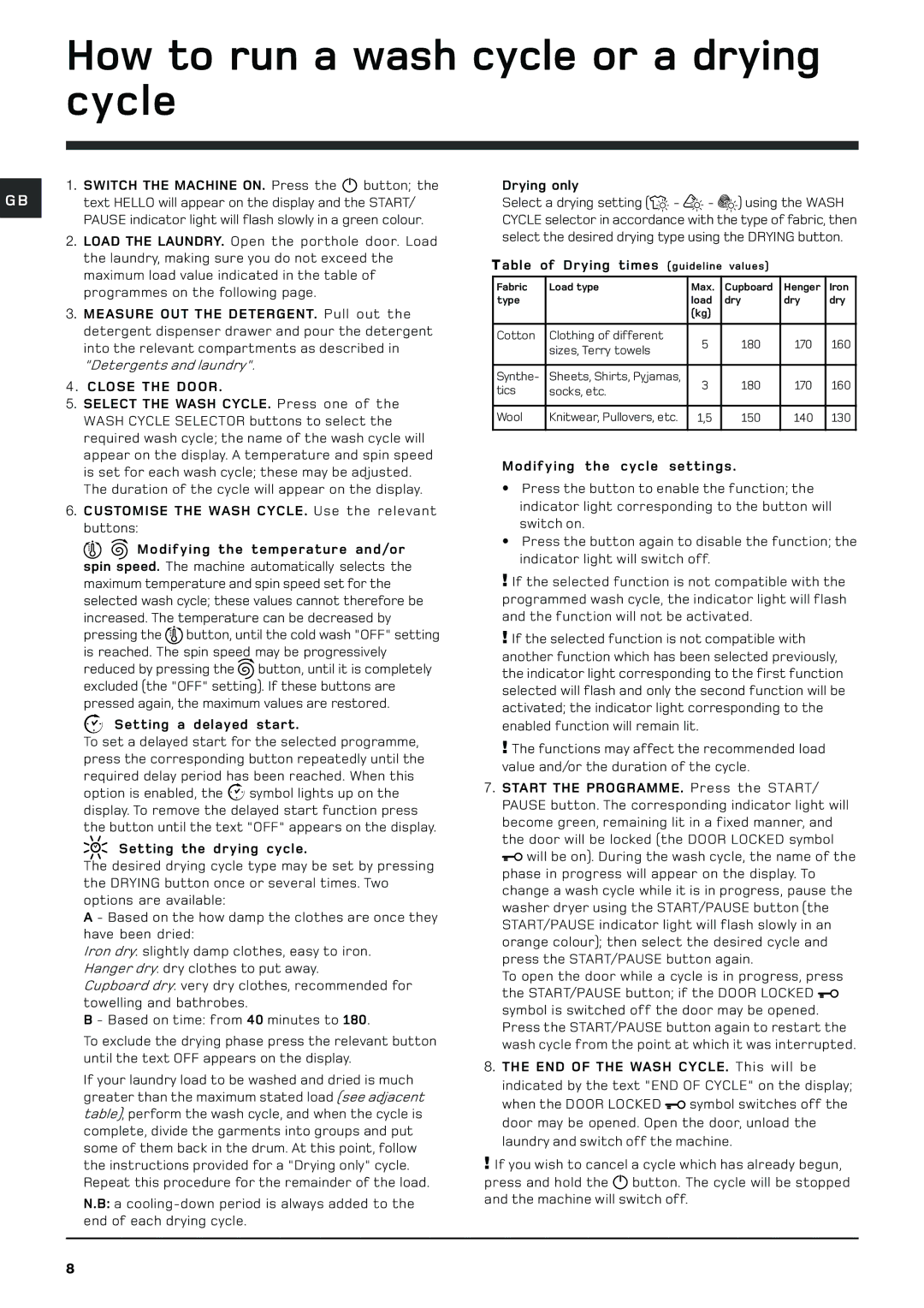 Hotpoint WDD740 manual How to run a wash cycle or a drying cycle, Close the Door 