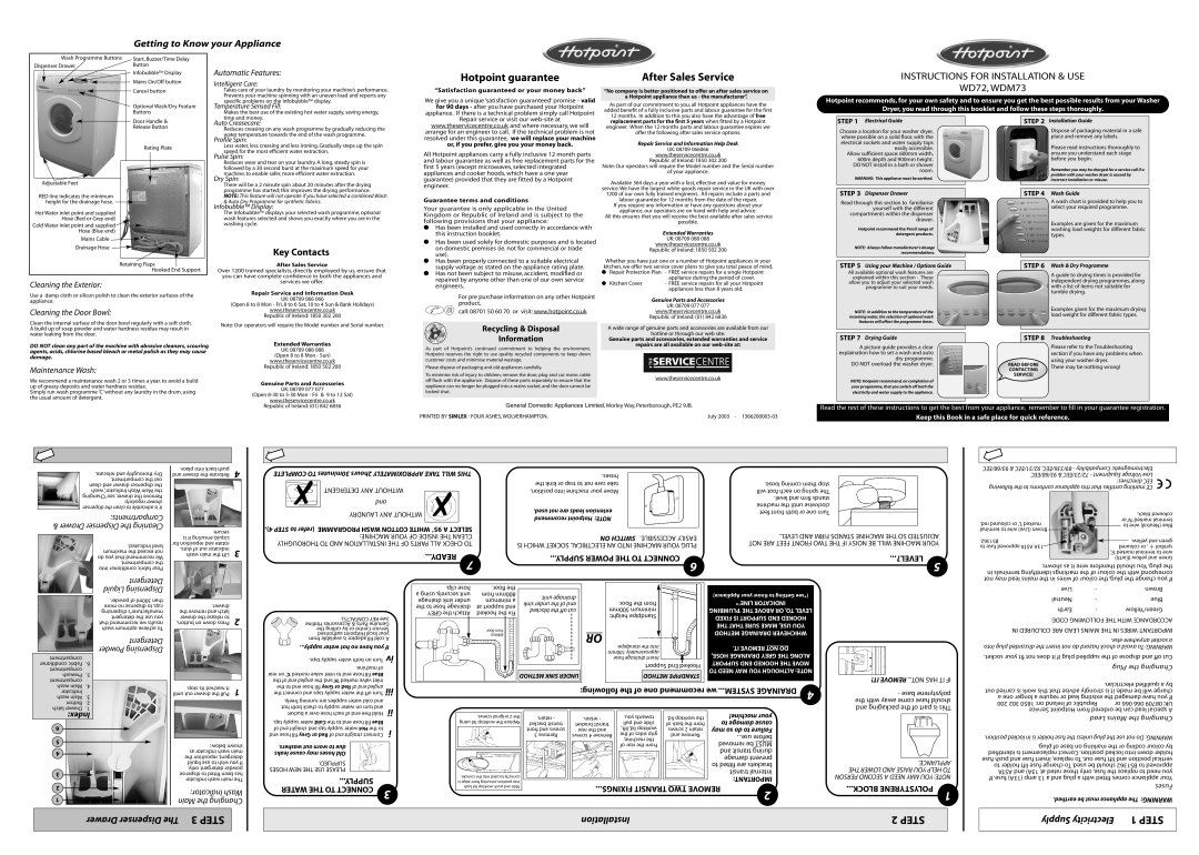 Hotpoint WDM73 manual Step 