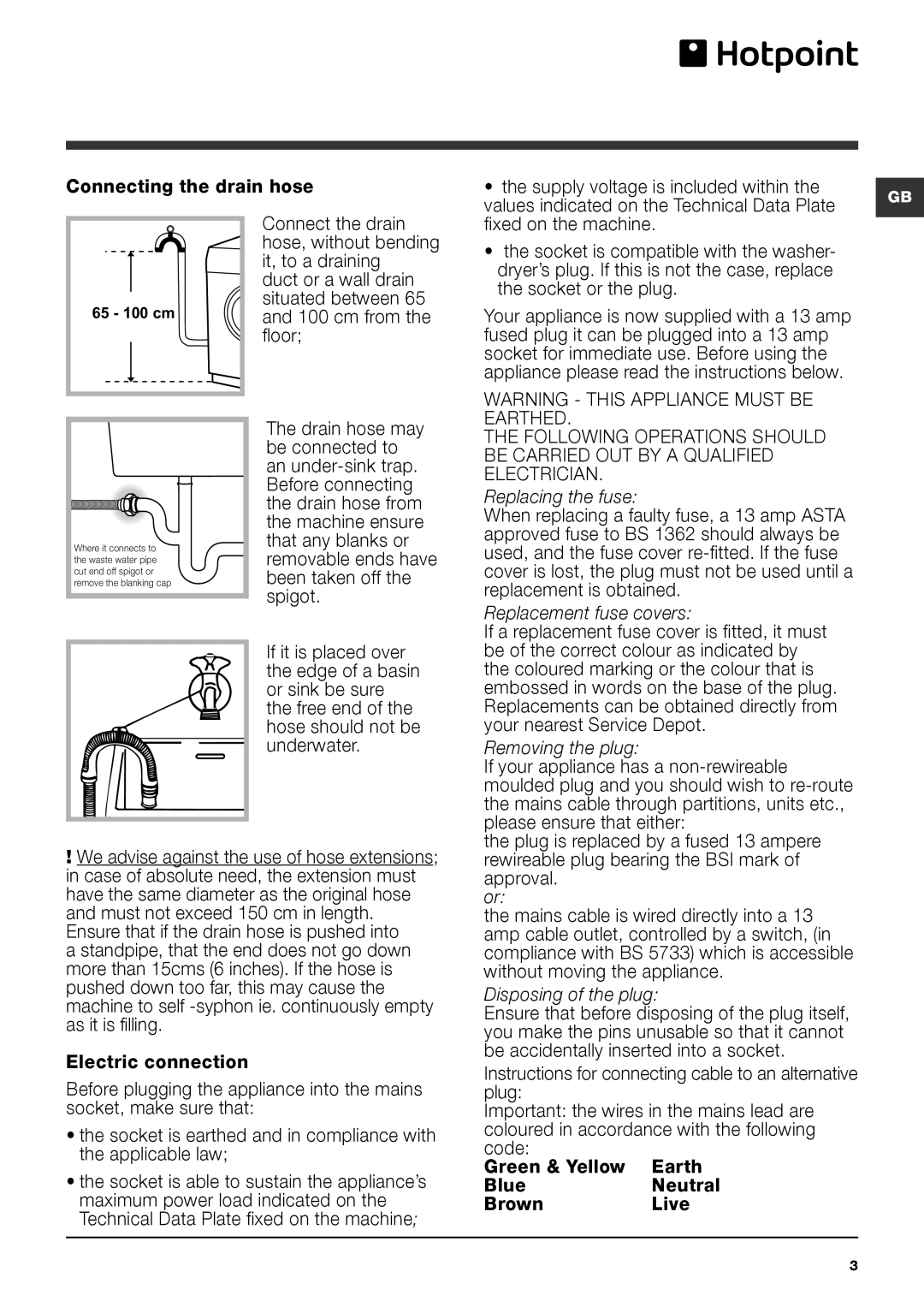 Hotpoint WDPG 8640 instruction manual Replacing the fuse 