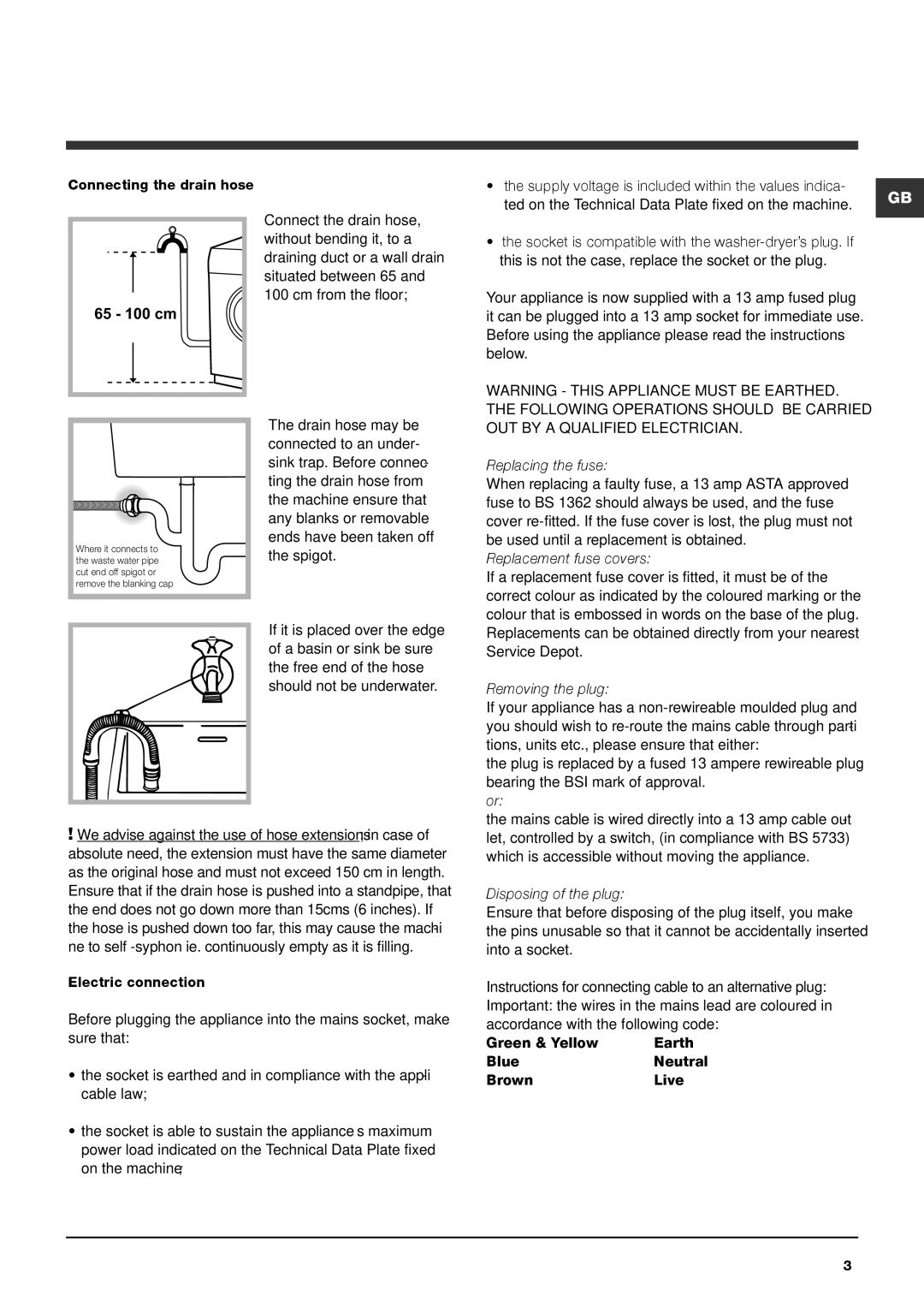 Hotpoint WDUD instruction manual 65 100 cm 