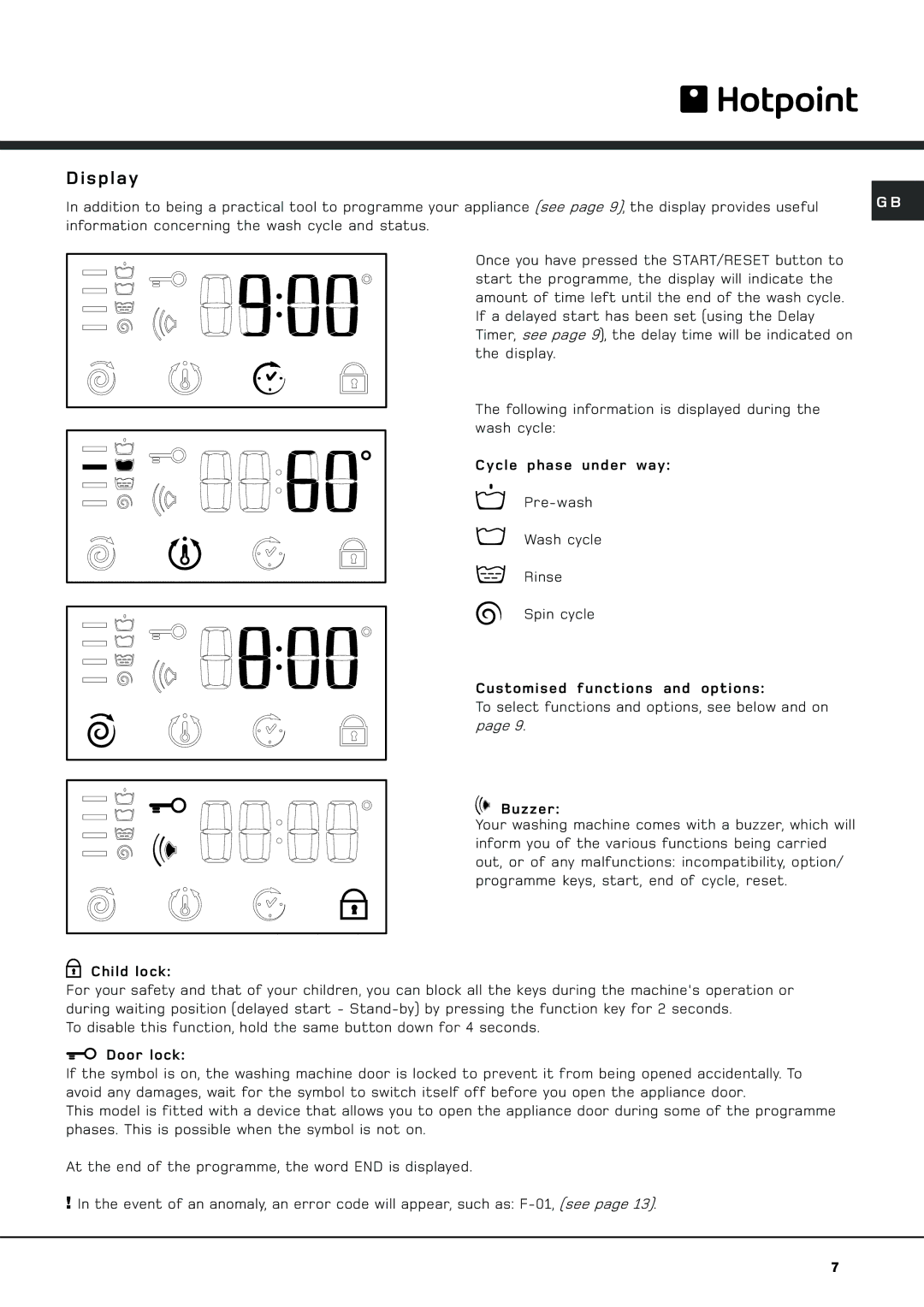 Hotpoint WF 566 P manual Display 