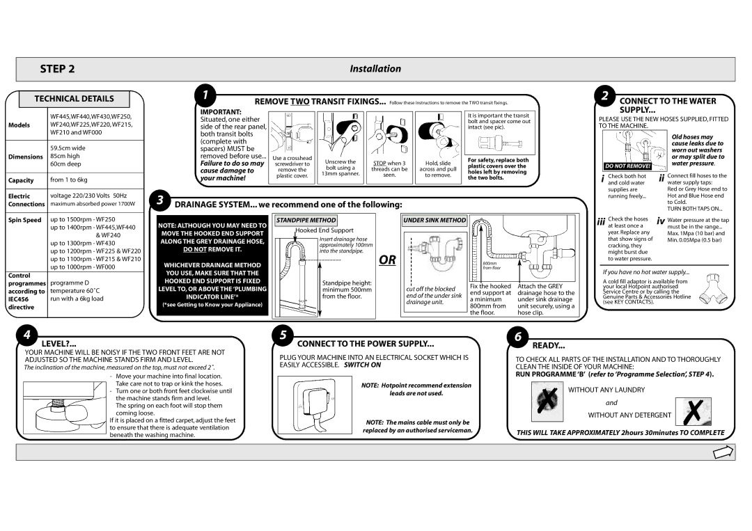 Hotpoint WF210, WF220, WF225, WF215, WF000 manual RUN Programme ‘B’ refer to ‘Programme Selection’, Step 