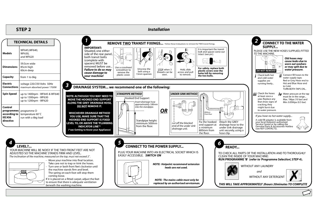 Hotpoint WF620 manual Step 