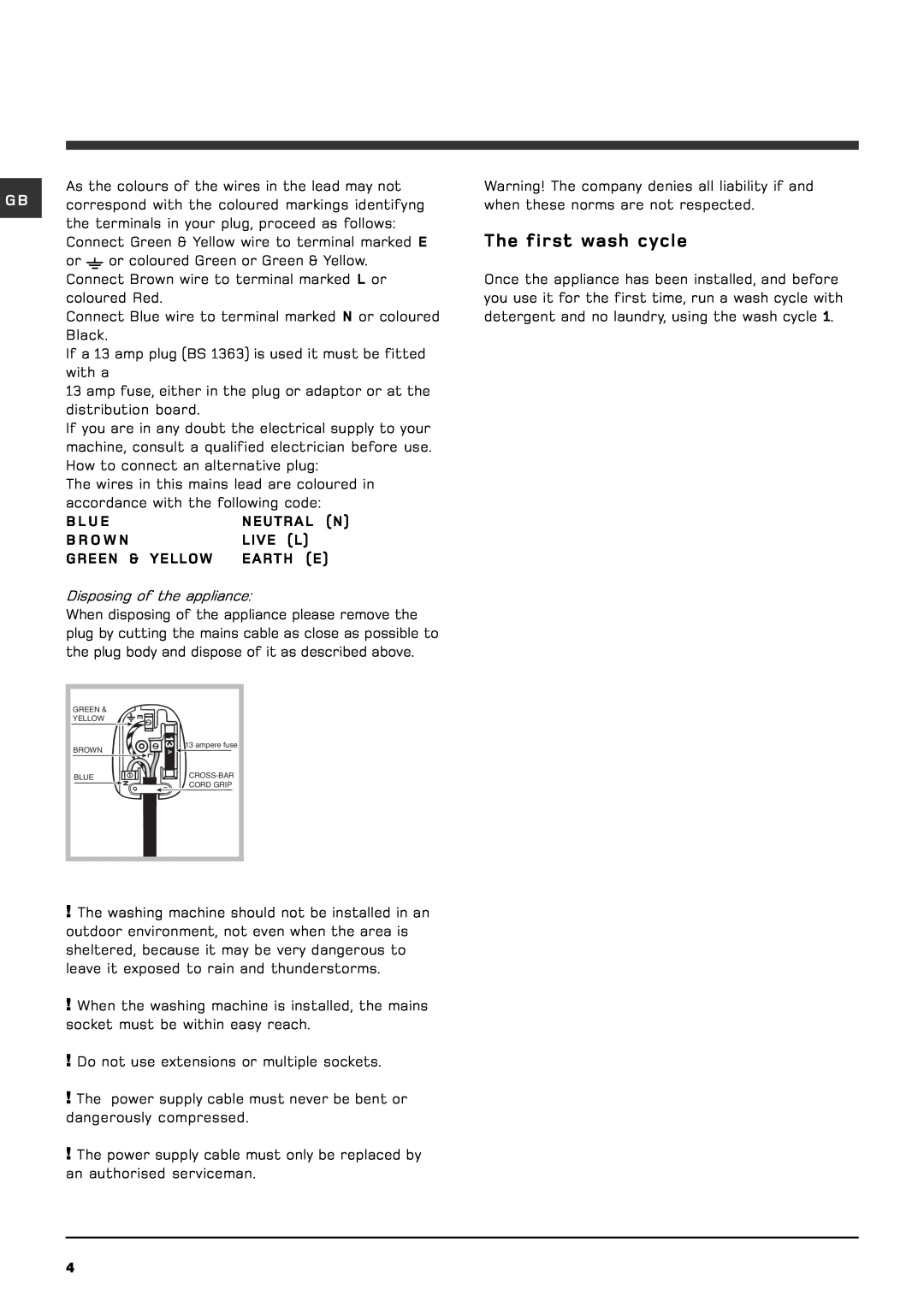 Hotpoint wml 520 manual The first wash cycle 