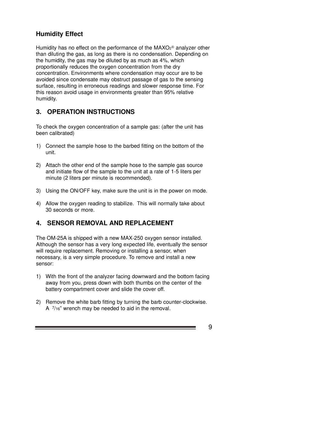 Hoya OM-25A manual Humidity Effect, Operation Instructions 