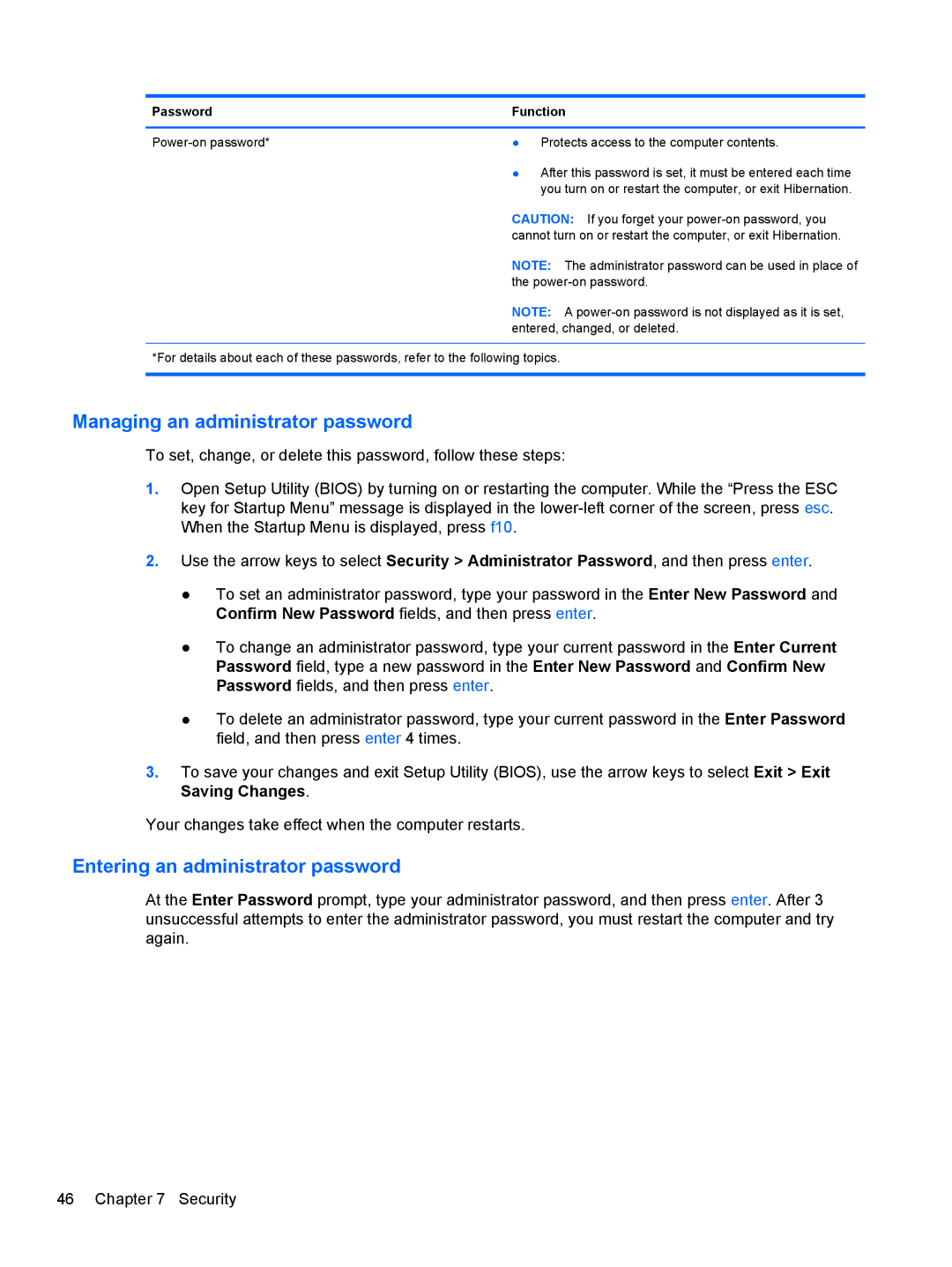 HP : LY849UA, : LW883AW, : G4 1107NR, : B4B15UA manual Managing an administrator password, Entering an administrator password 