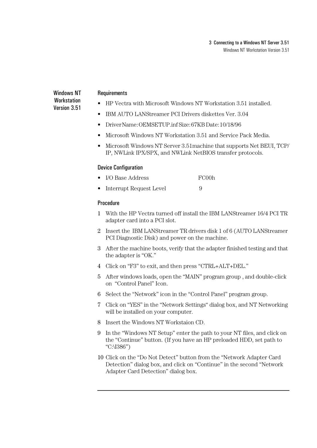 HP 04H8095 manual Windows NT Workstation Version Requirements 