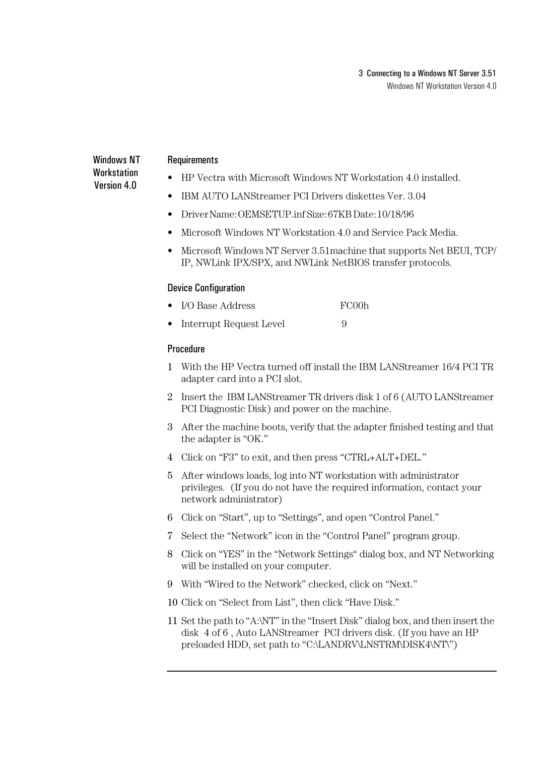 HP 04H8095 manual Windows NT Workstation Version Requirements 