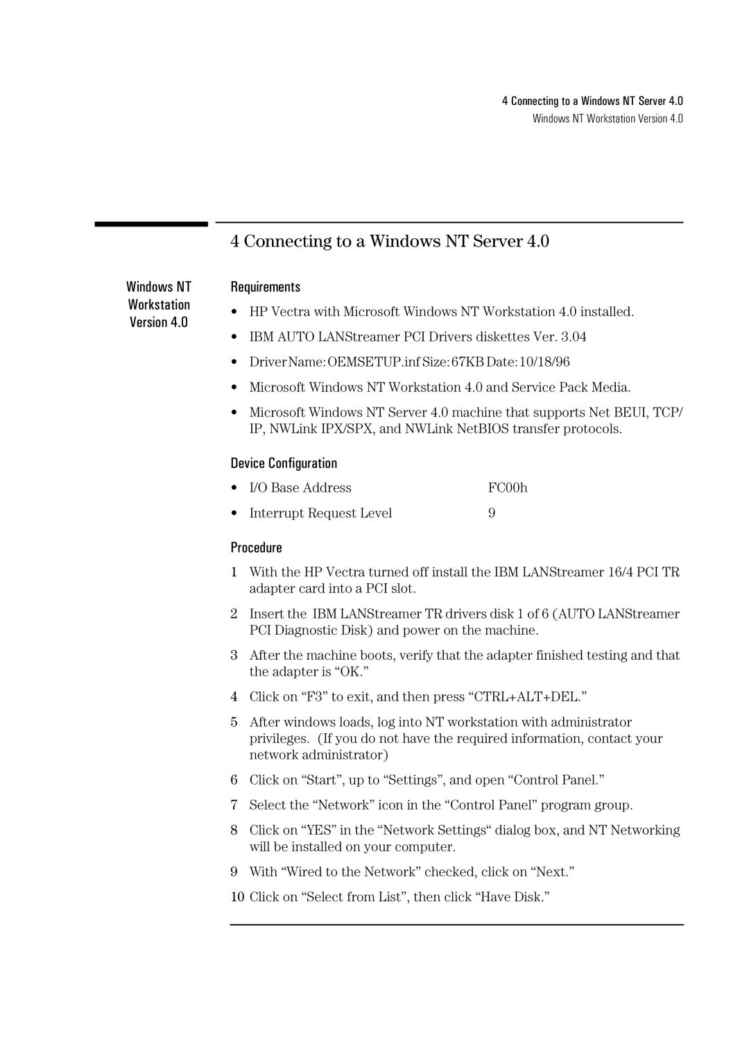 HP 04H8095 manual Connecting to a Windows NT Server 