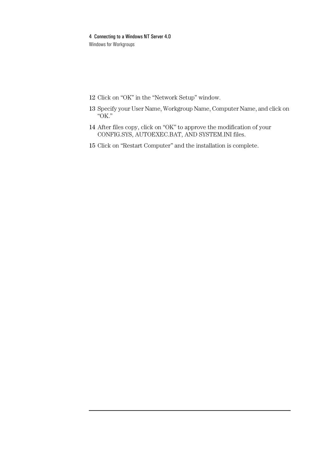 HP 04H8095 manual Connecting to a Windows NT Server 4.0 Windows for Workgroups 