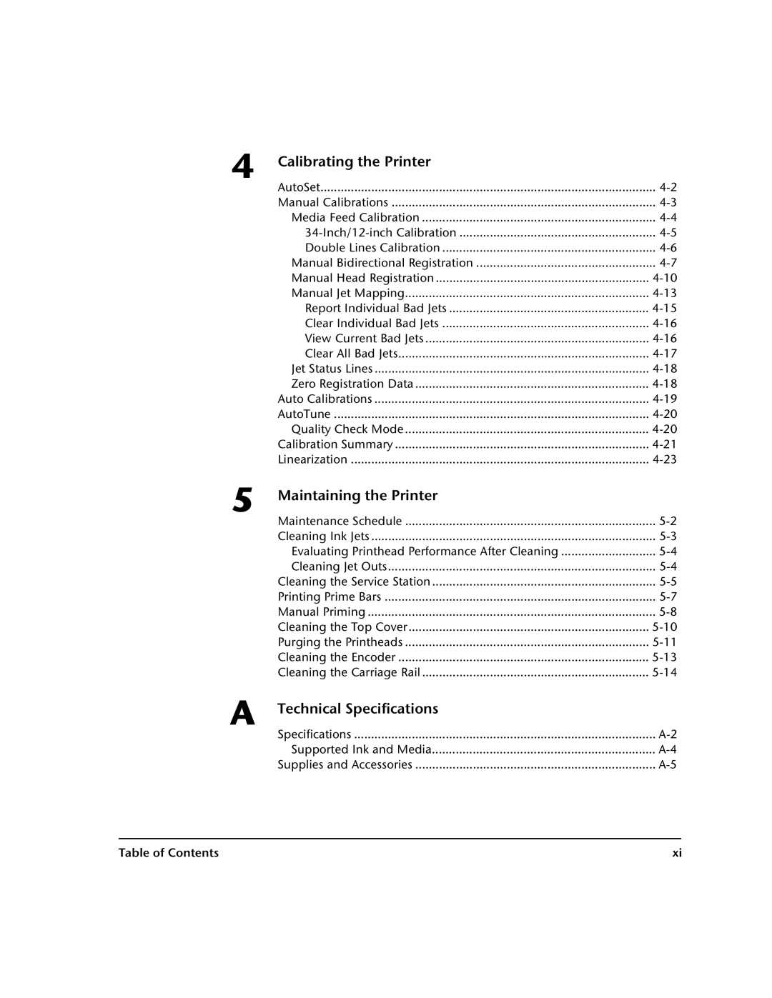 HP 0706124 REV B manual Calibrating the Printer, Maintaining the Printer, Technical Specifications 