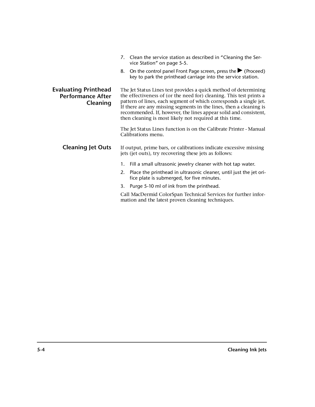 HP 0706124 REV B manual Cleaning Ink Jets 