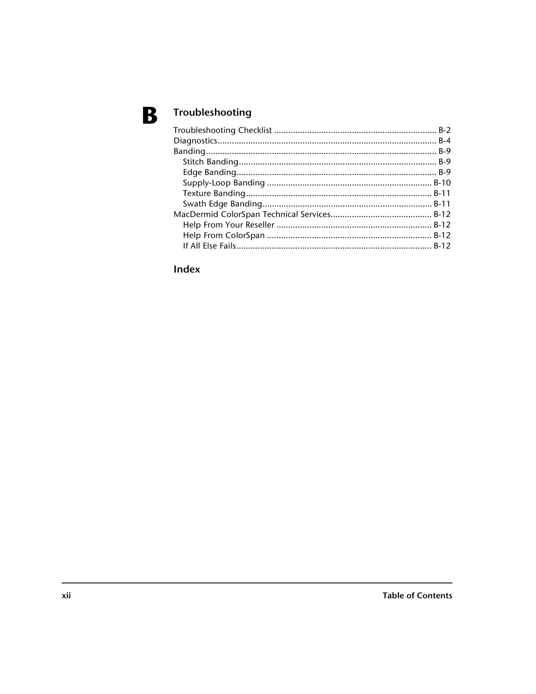 HP 0706124 REV B manual Troubleshooting, Index, Xii 