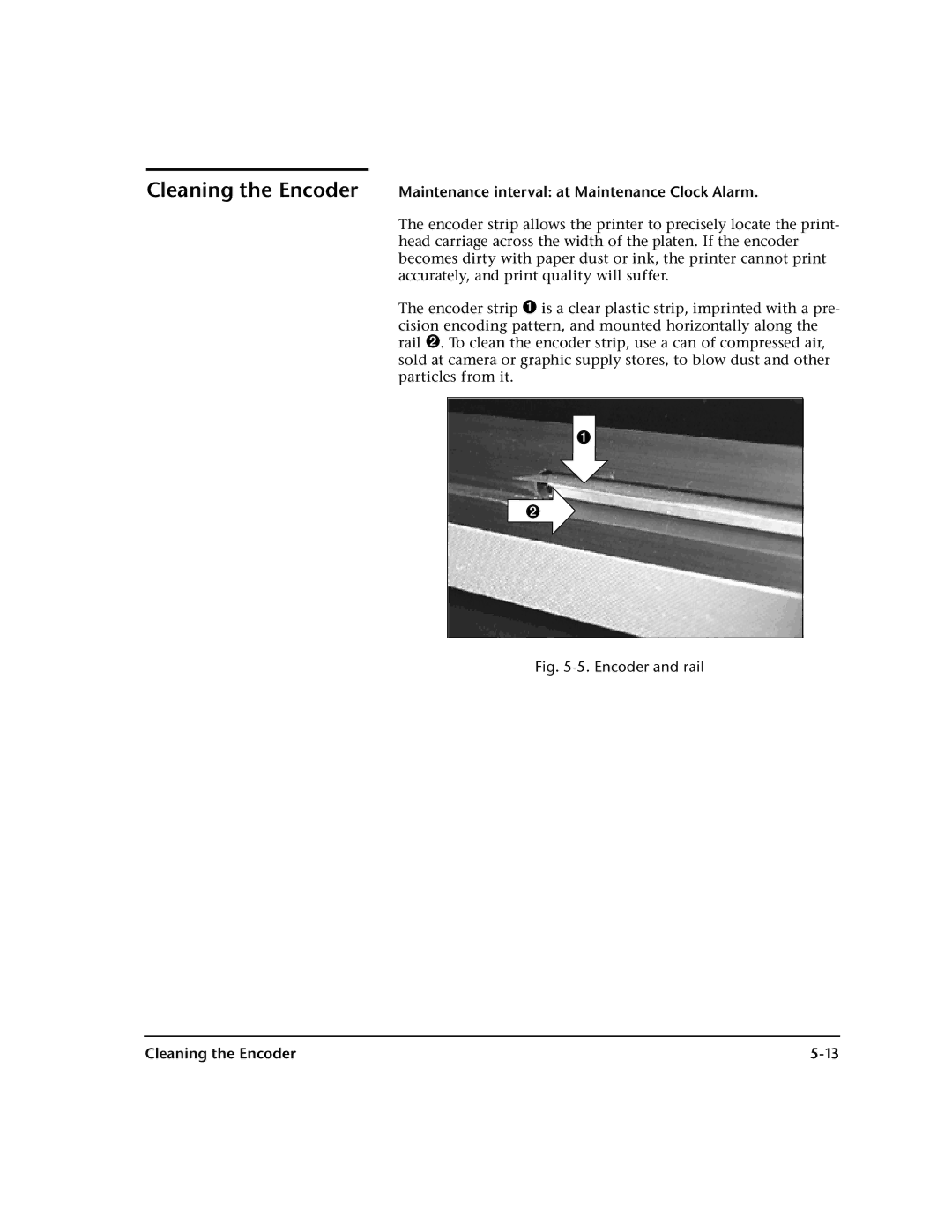 HP 0706124 REV B manual Encoder and rail, Cleaning the Encoder 