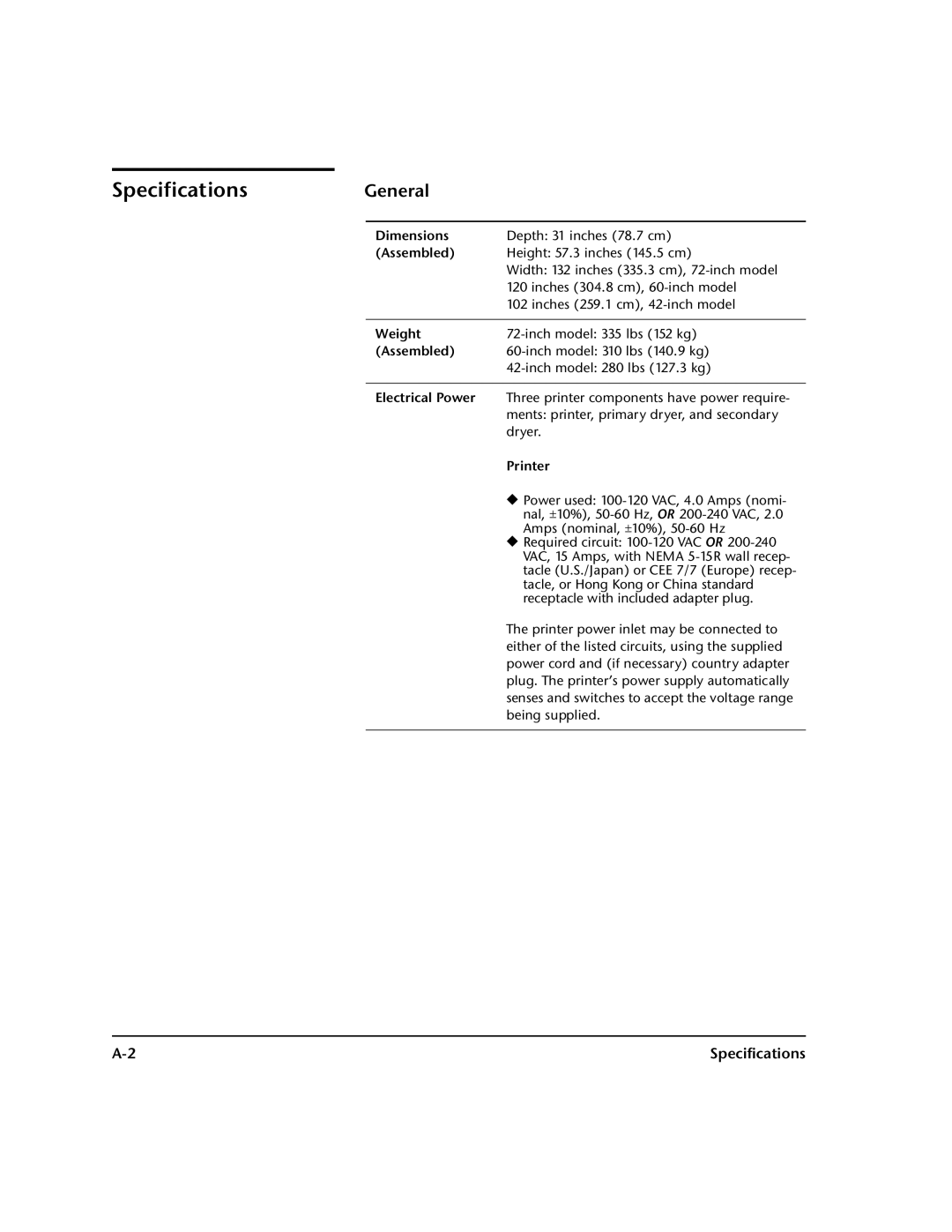 HP 0706124 REV B manual Specifications, General 