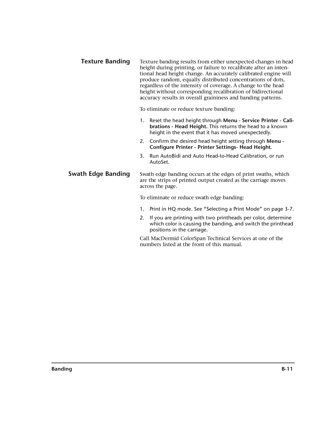 HP 0706124 REV B manual Texture Banding Swath Edge Banding 